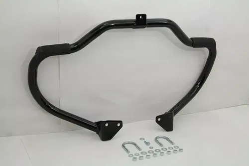 Black Front Engine Bar with Footpeg Pads for Harley Davidson by V-Twin