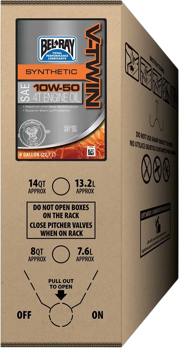 BEL-RAY Fits V-Twin Synthetic Oil - 10W-50 - 6 U.S. Gal. - Bag-In-Box