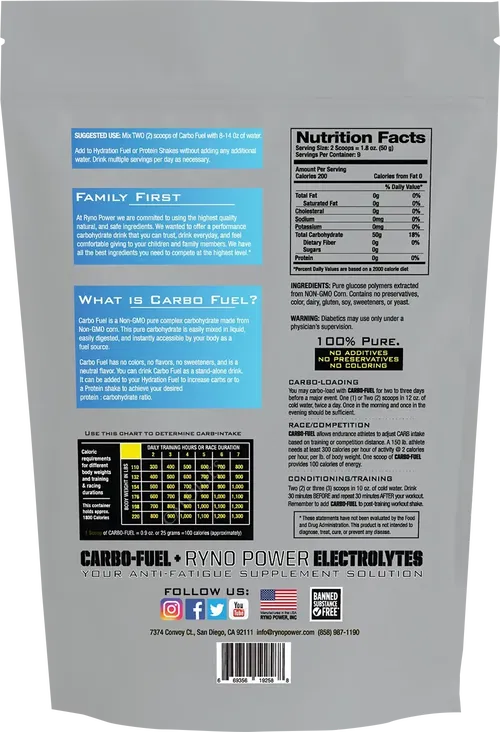 RYNO POWER Carbo-Fuel Powder - 1 lb - 10 Servings 1LB-CAR