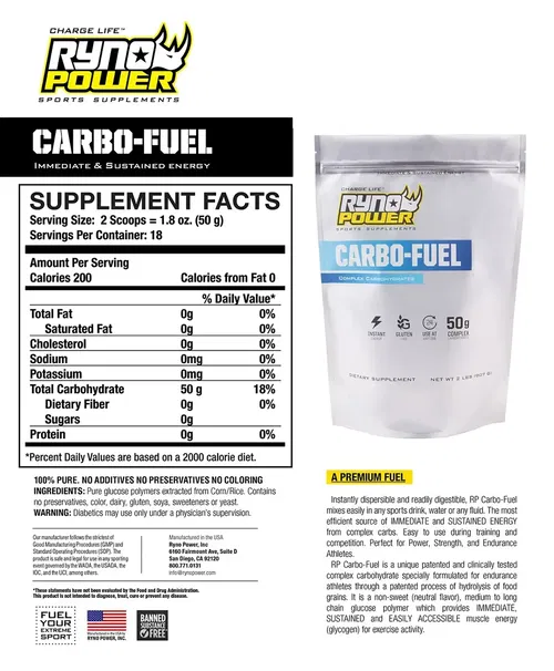 RYNO POWER Carbo-Fuel Powder - 1 lb - 10 Servings 1LB-CAR