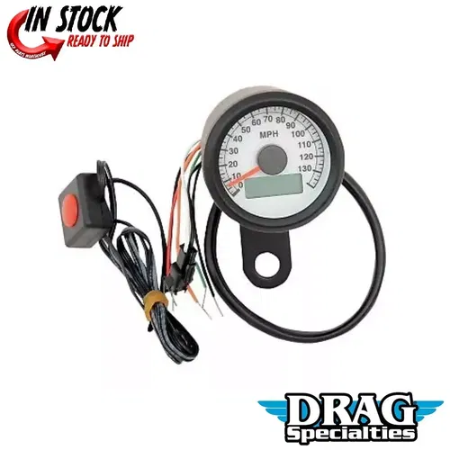 Drag Specialties 2210-0260 White Programmable Mini Electronic Speedometer