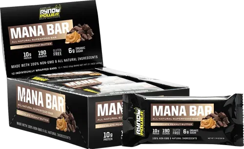 RYNO POWER Mana Protein Bar - Chocolate Peanut Butter - Fits 12 Pack With