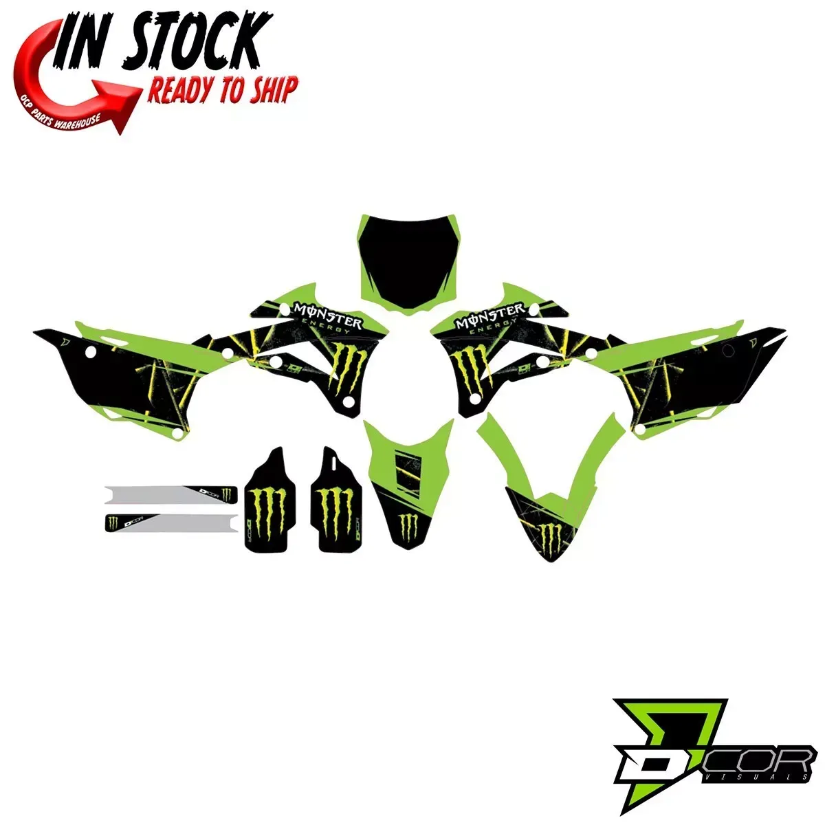 D'COR Monster Energy Slash Graphics Kit Kawasaki KX 85/100