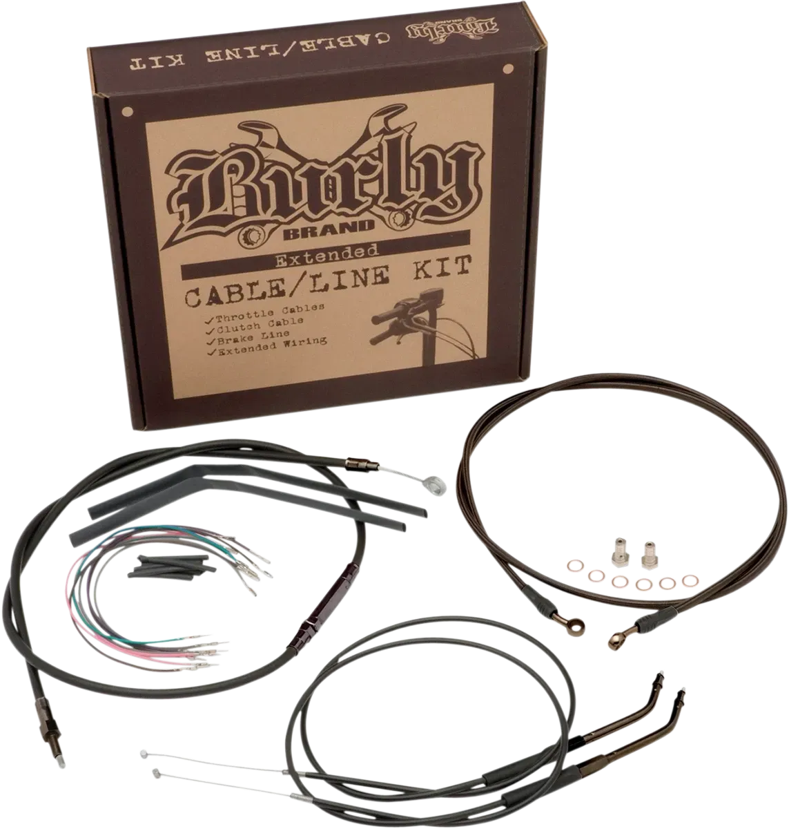 BURLY BRAND Complete Black Vinyl Handlebar Cable/Line Kit For Ape Hangers - 14"