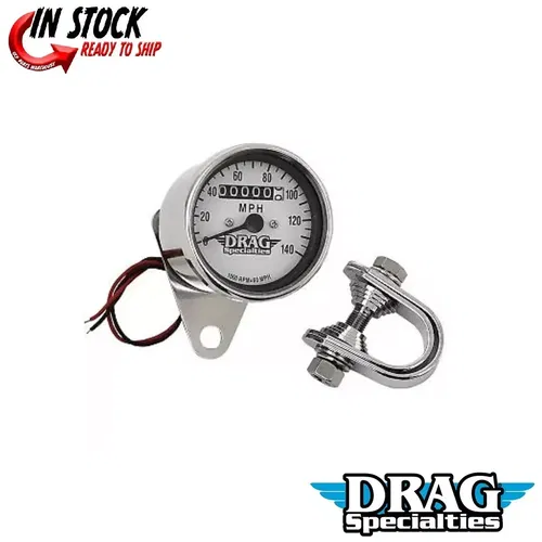 Drag Specialties DS-244134 White 2.4" Mini Mechanical MPH Speedometer