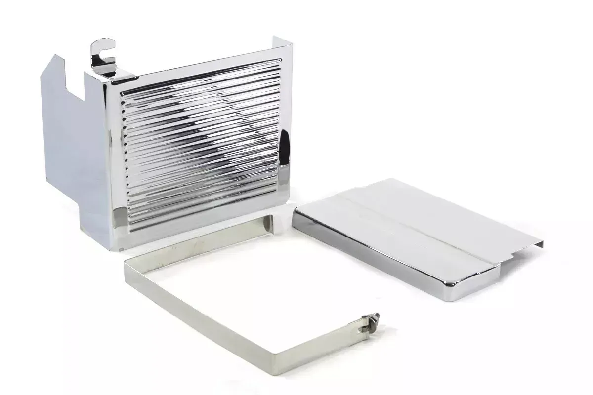 V-Twin Chrome Ribbed Battery Cover Kit fits Harley Davidson 42-0546