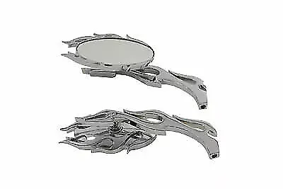 Fireball Mirror Set with Flame Stems Chrome for Harley Davidson by V-Twin