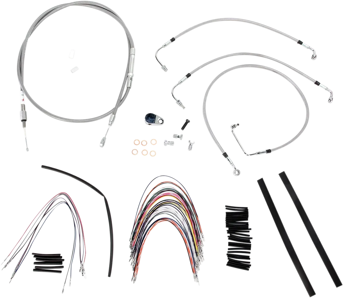 BURLY BRAND Complete Stainless Braided Handlebar Cable/Brake Line Kit - 14" Ape