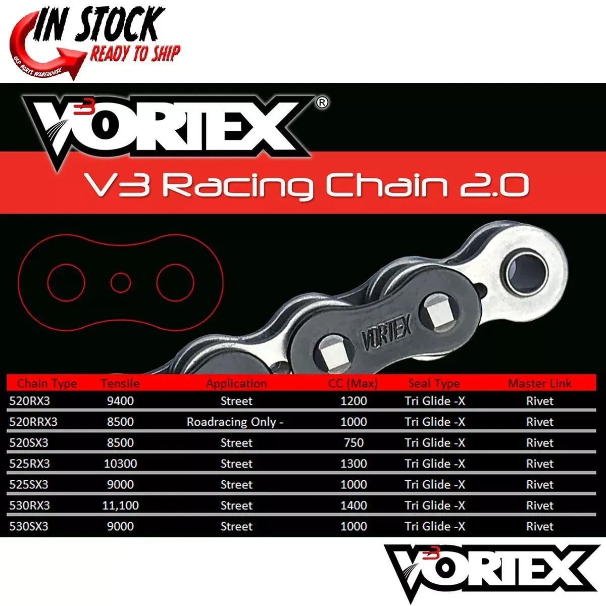 Yamaha YZF-R1 06-08 Vortex 520 Chain and Sprocket Kit 16-47 Tooth CK6362