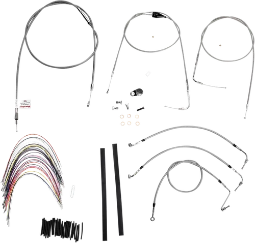 BURLY BRAND Complete Stainless Braided Handlebar Cable/Brake Line Kit - 14" Ape