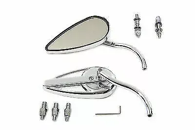 Tear Drop Mirror Set with Billet Long Stems Chrome for Harley Davidson by V-Twin