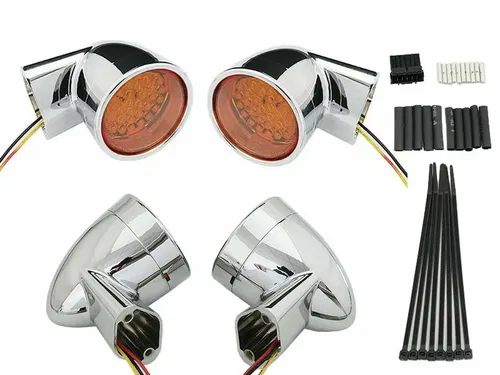 Chrome Revox Bullet Style LED Turn Signal Lamp Kit for Harley Davidson by V-Twin
