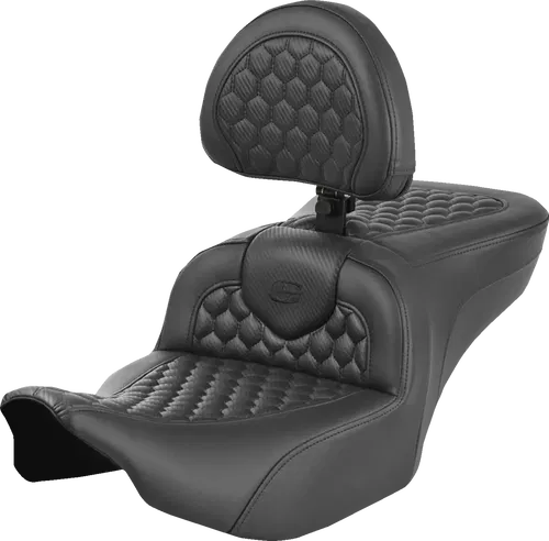 SADDLEMEN Heated RoadSofa* Fits Seat - Honeycomb Stitch - W/ Backrest - FLH/FLT