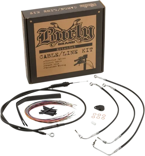 BURLY BRAND Complete Black Vinyl Handlebar Cable/Line Kit For Ape Hangers - Fits