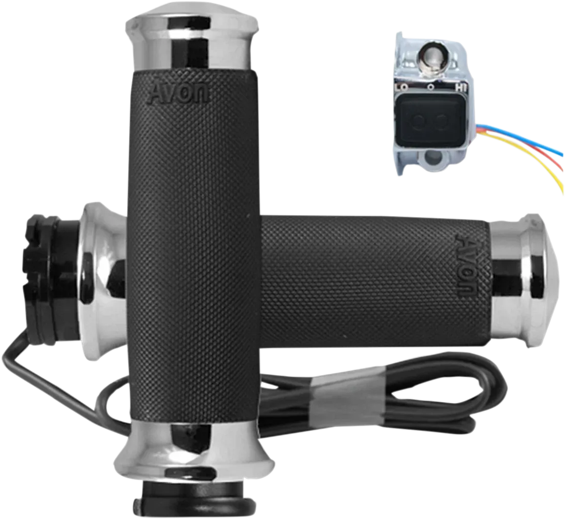 AVON GRIPS Heated Grips - Fits Custom Contour - Cable - Chrome CC-85-CH-HT