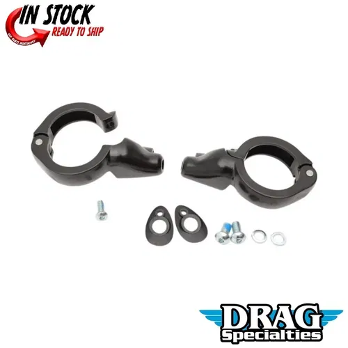 Gloss Black 49mm Front Turn Signal Relocation Kit for Harley FXD Dyna 06-17