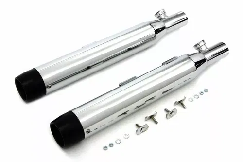 Chrome Slip On Muffler Set With Black Tips for Harley Davidson by V-Twin