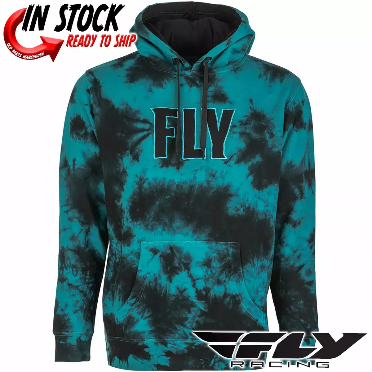 NEW FLY RACING Tie Dye Pullover Hoodie Hooded Sweatshirt Turquoise Black