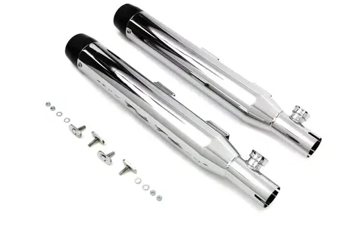 Chrome Slip On Muffler Set With Black Tips fits Harley Davidson 30-1282
