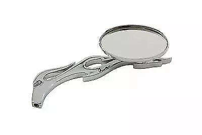 Chrome Oval Mirror with Billet Flame Stem for Harley Davidson by V-Twin
