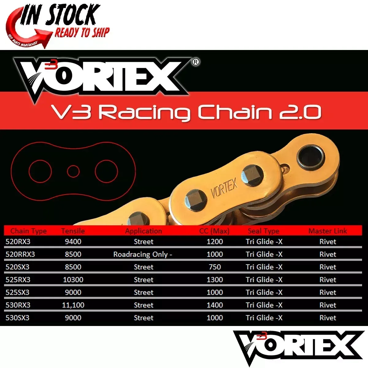 Vortex 530 Chain and Sprocket Kit 17-40 Tooth For Suzuki GSX1300R 99-07