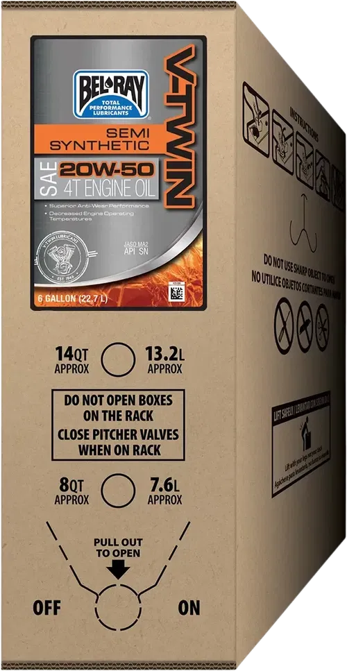 BEL-RAY Fits V-Twin Semi-Synthetic Oil - 20W-50 - 6 U.S. Gal. - Bag-In-Box