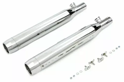 Chrome Slip On Muffler Set With Chrome Tips for Harley Davidson by V-Twin