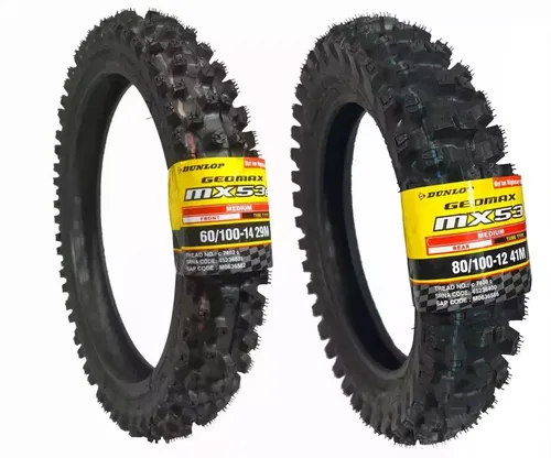 Dunlop 60/100-14 80/100-12 Tire Set MX53 Front Rear CRF110 KLX110 TTR110