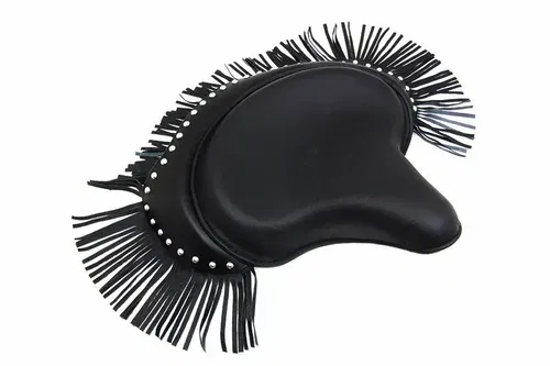 Black Deluxe Solo Seat with Fringe Skirt for Harley Davidson by V-Twin