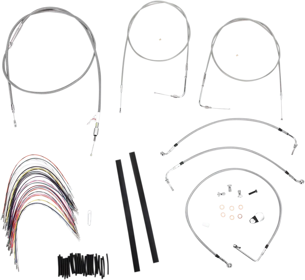 BURLY BRAND Complete Stainless Braided Handlebar Cable/Brake Line Kit - 14" Ape