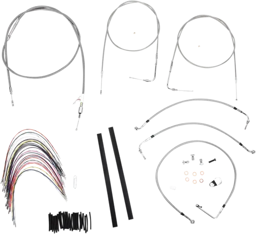 BURLY BRAND Complete Stainless Braided Handlebar Cable/Brake Line Kit - 14" Ape