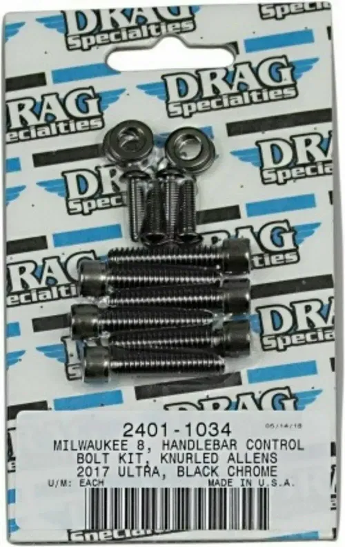 Black Chrome Handlebar Controls Knurled Bolt Kit Harley M8 17-18 FLHT/FLHR/FLHX