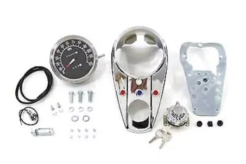 Chrome Three Light Dash Panel Kit with 2:1 Ratio Speedometer for Harley David