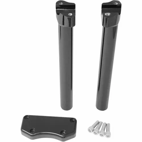 Drag Specialties Gloss Black 12" Tall Handlebar Risers/Top Clamp Kit for Harley