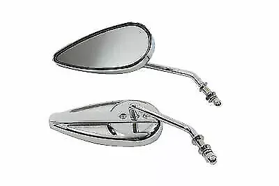 Tear Drop Mirror Set with Round Stems Chrome for Harley Davidson by V-Twin