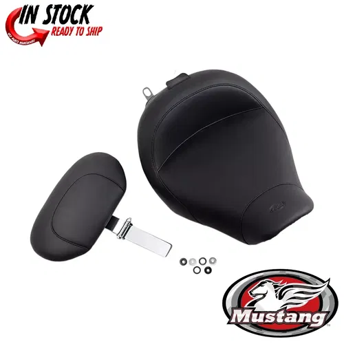 Mustang Wide Vintage No Studs Solo Seat w/Backrest for Harley 97-07 FLHR FLHX