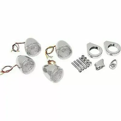 Chrome Deuce-Style LED Turn Signal Kit w/Clear Honeycomb Lens Harley 41mm Forks