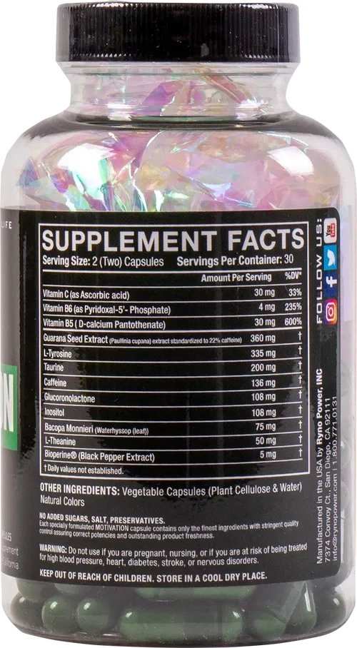 RYNO POWER Motivation Capsules - Fits 60 Ct. Bottle MOT882