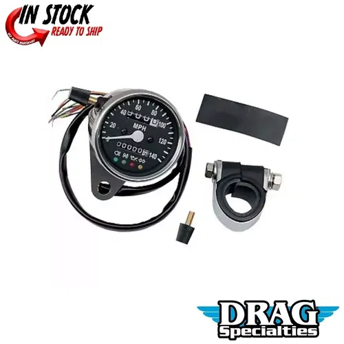Drag Specialties 2210-0210 Black Mini Mechanical Speedometer with LED Indicators