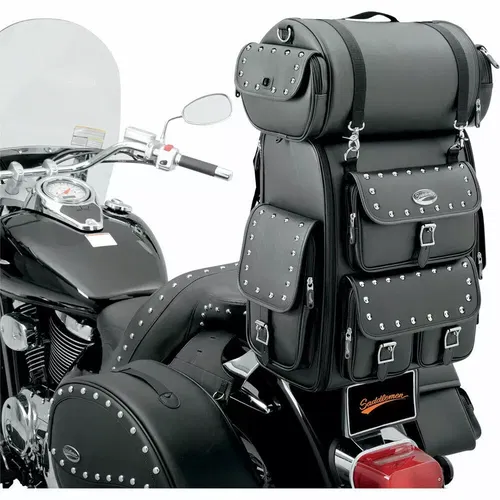 Saddlemen Studded EX2200S Deluxe Sissy Bar Bag w/ Roll Bag Sissy Bar Mount