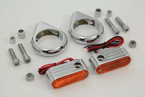Turn Signal Kit Front with 49mm Fork Clamps for Harley Davidson by V-Twin