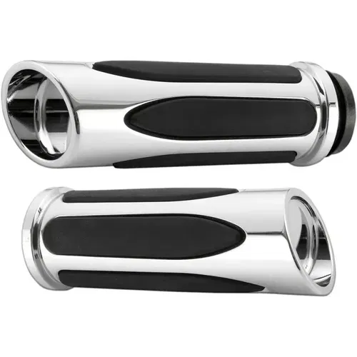 Arlen Ness Chrome Deep Cut Soft-Touch Grips For Harley Dual Cable Throttle