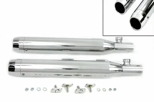 Chrome Slip On Muffler Set With Chrome Tips for Harley Davidson by V-Twin
