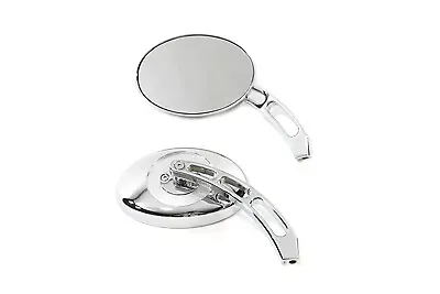 Oval Mirror Set with Billet 3 Slot Stem Chrome for Harley Davidson by V-Twin