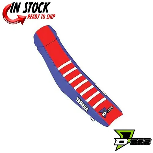 D'COR Seat Cover Blue/Red, White Ribs Yamaha YZ250F 14-18 YZ450F 14-17