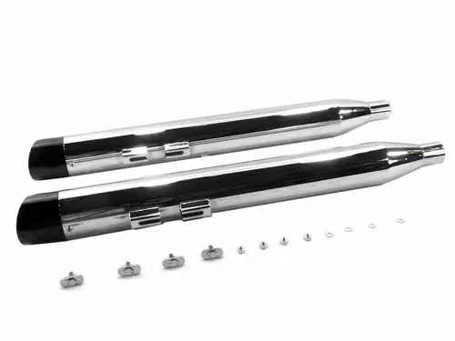 Chrome Muffler Set with Slash Cut End Tips for Harley Davidson by V-Twin