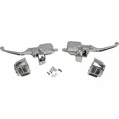 Chrome Handlebar Control Kit Master Cylinder Levers for Harley Single Disc