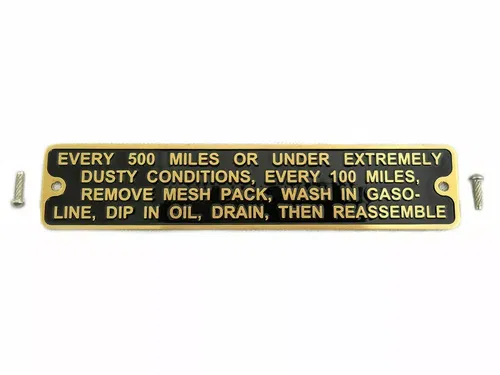 Linkert Brass Air Cleaner Instruction Tag Harley V-Twin 1941-65 FL / 41-52 WL