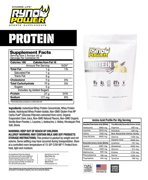 RYNO POWER Protein Powder - Fits VANilla - 1 Serving SMP-VAN