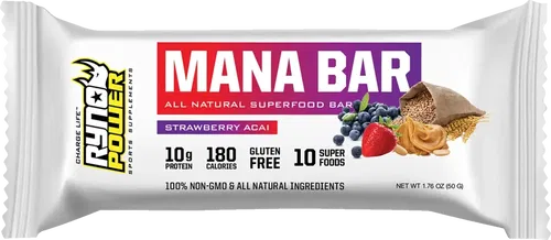 RYNO POWER Mana Protein Bar - Strawberry Acai - Fits 12 Pack With Display Caddy